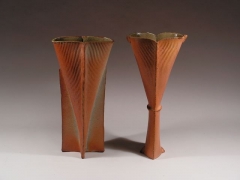 Two vases with wirecut pattern 18" high